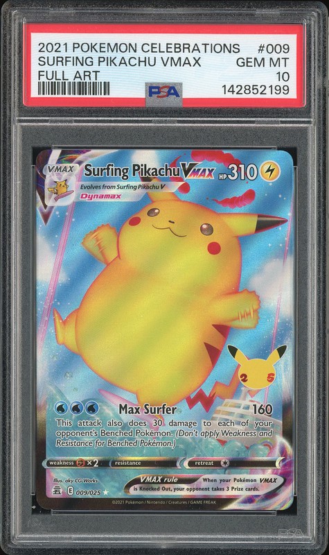 2021 Pokemon Celebrations Full Art Surfing Pikachu VMAX #009 PSA 10