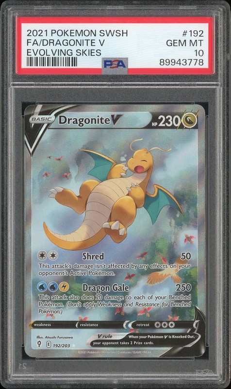 2021 Pokemon Sword & Shield Evolving Skies Dragonite V #192 Alternate Art PSA 10