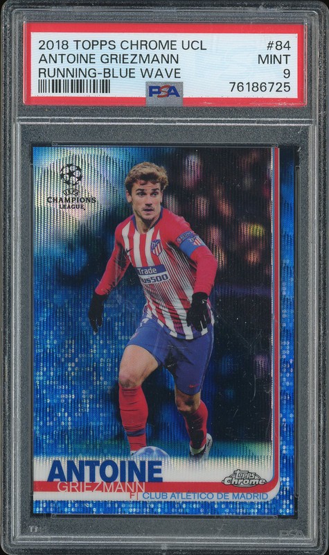 2018 Topps Chrome UCL Antoine Griezmann Running Blue Wave #84 /75 PSA 9