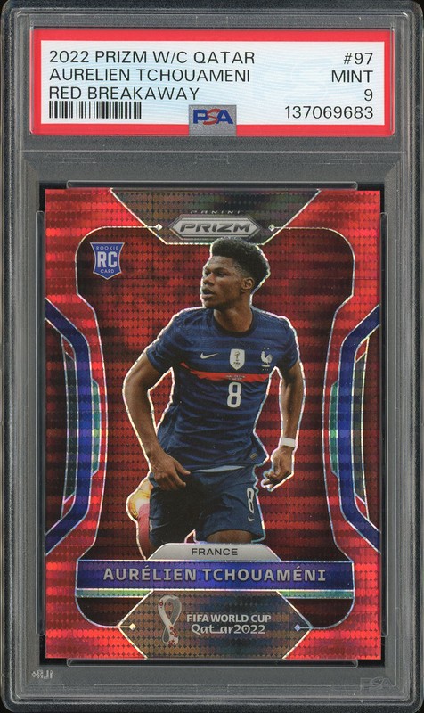 2022 Panini Prizm FIFA World Cup Qatar 2022 Aurélien Tchouaméni #97 Red Breakaway /99 PSA 9