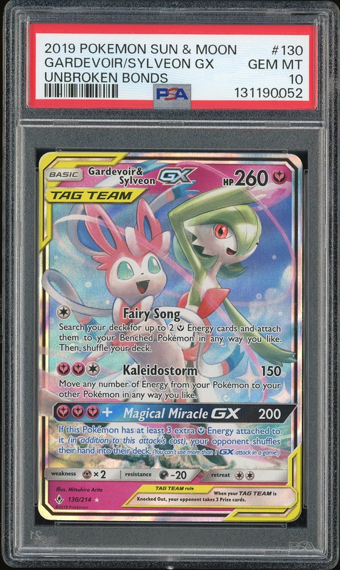 2019 Pokemon Sun & Moon Unbroken Bonds Gardevoir & Sylveon GX #130 PSA 10