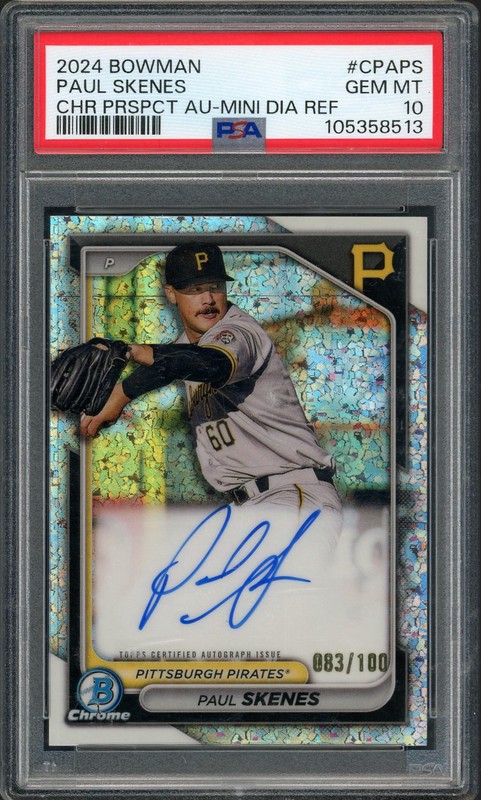 2024 Bowman Chrome Prospect Autographs Paul Skenes #CPA-PS Mini-Diamond Refractor Autograph /100 PSA 10