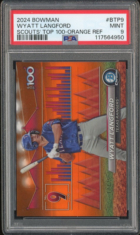 2024 Bowman Scouts' Top 100 Wyatt Langford #BTP-9 Orange Refractor /25 PSA 9
