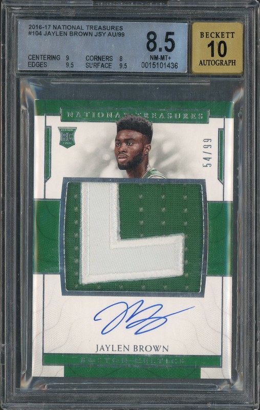 2016-17 Panini National Treasures Rookie Patch Autographs Jaylen Brown #104 Patch Auto /99 BGS 8.5