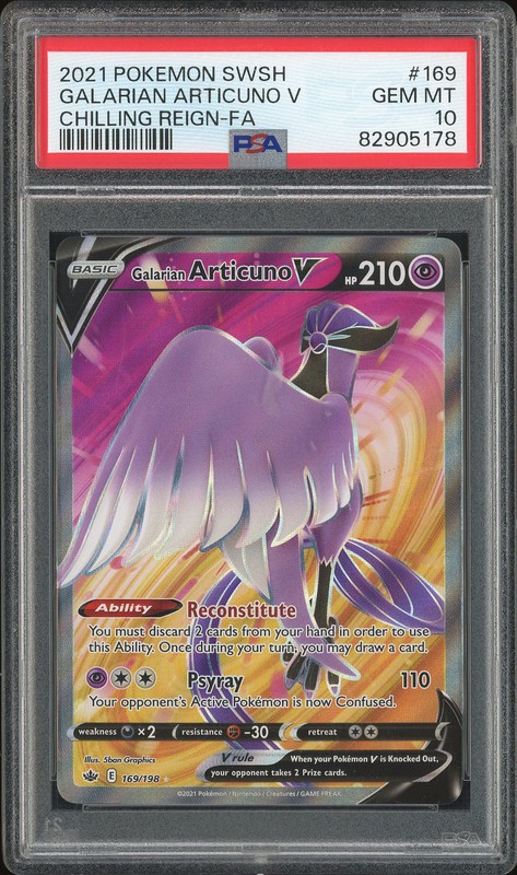 2021 Pokemon SWSH Chilling Reign Full Art Galarian Articuno V #169 PSA 10