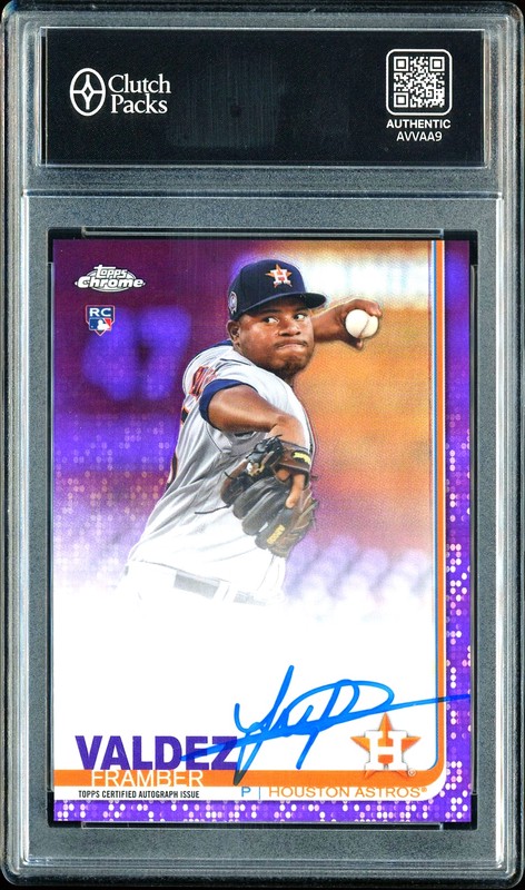 2019 Topps Chrome Rookie Autographs Framber Valdez #RA-FV Purple Refractor Autograph /250
