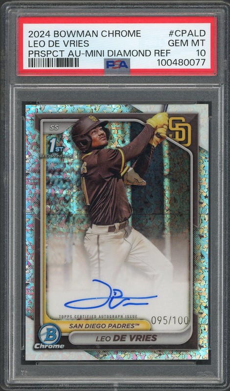 2024 Bowman Chrome Leo De Vries #CPALD Mini-Diamond Refractor Autograph /100 PSA 10