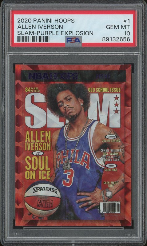 2020-21 Panini Hoops SLAM Allen Iverson #1 Purple Explosion PSA 10