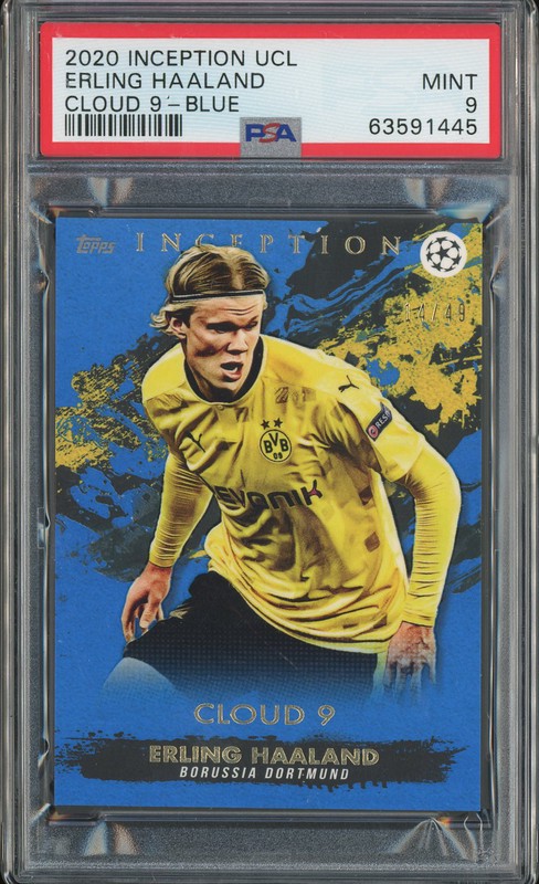 2020 Topps Inception UCL Cloud 9 Erling Haaland Blue /49 PSA 9