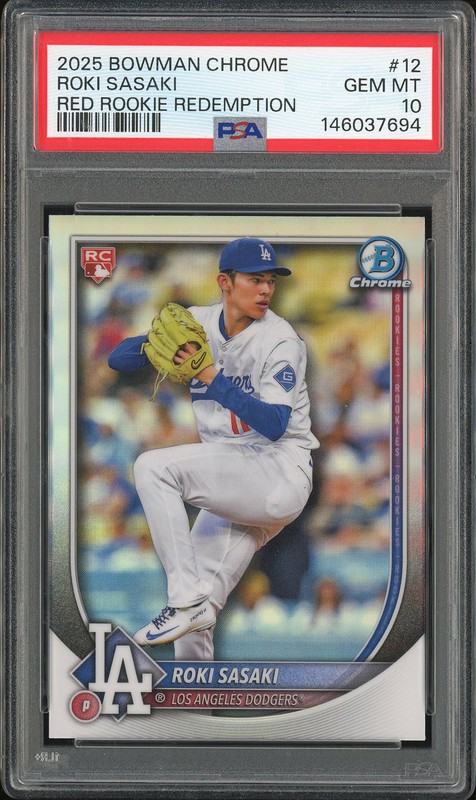 2025 Bowman Chrome Roki Sasaki #12 Rookie Redemption PSA 10