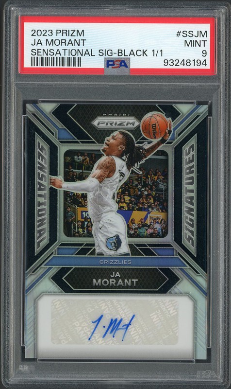 2023-24 Panini Prizm Sensational Signatures Ja Morant #SS-JM Black 1/1 Autograph PSA 9
