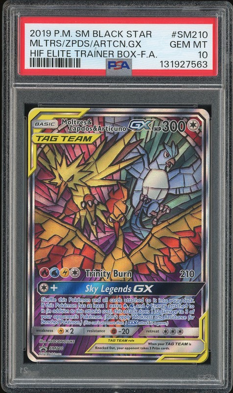 2019 Pokemon SM Black Star Promo Hidden Fates Elite Trainer Box Moltres & Zapdos & Articuno GX #SM210 Full Art PSA 10