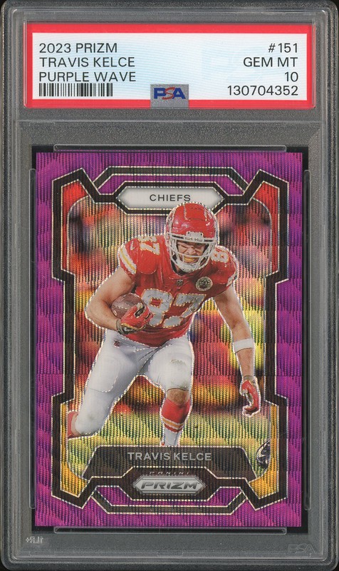 2023 Panini Prizm Travis Kelce #151 Purple Wave /99 PSA 10