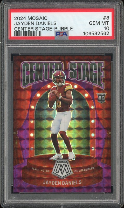 2024 Panini Mosaic Center Stage Jayden Daniels #8 Purple /49 PSA 10