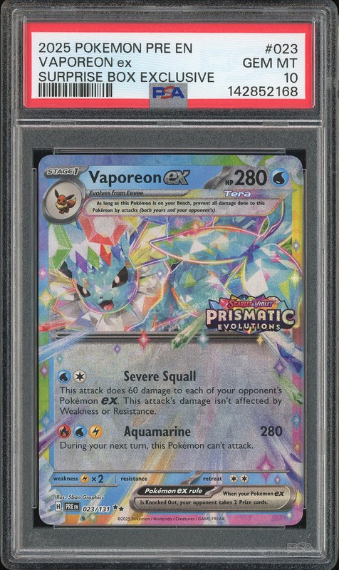 2025 Pokemon Prismatic Evolutions Vaporeon ex #023 PSA 10