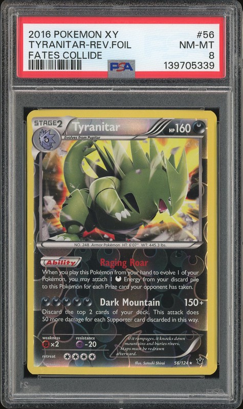 2016 Pokemon XY Fates Collide Tyranitar #56 Reverse Holo PSA 8
