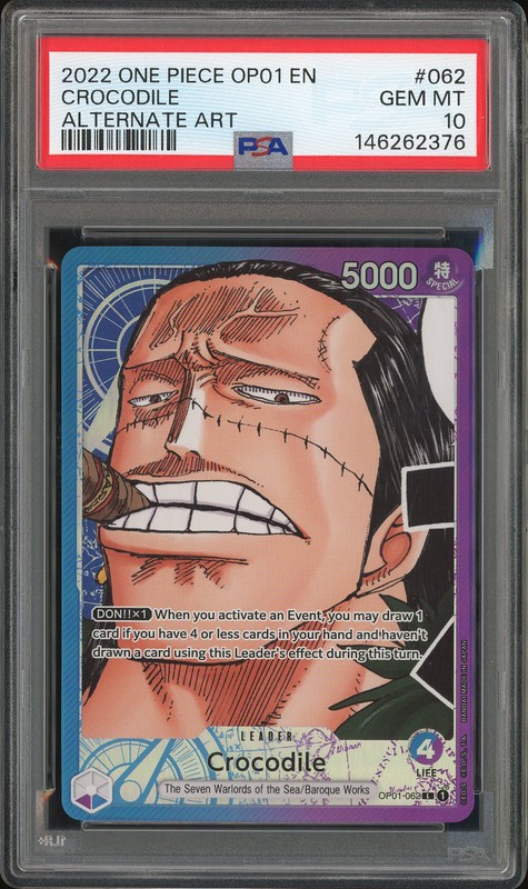 One Piece Crocodile #OP01-062 Romance Dawn Alternate Art PSA 10