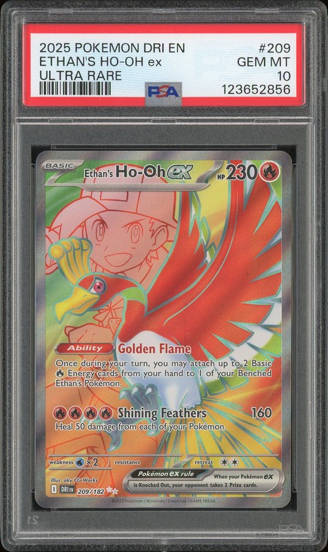2025 Pokemon DRI Ethan's Ho-Oh ex #209/182 Ultra Rare PSA 10