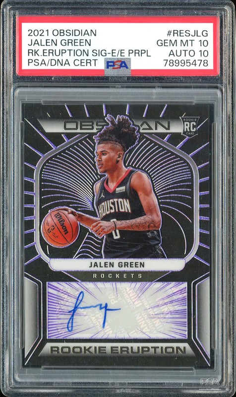 2021-22 Panini Obsidian Rookie Eruption Jalen Green #RES-JLG Electric Etch Purple Autograph /75 PSA 10