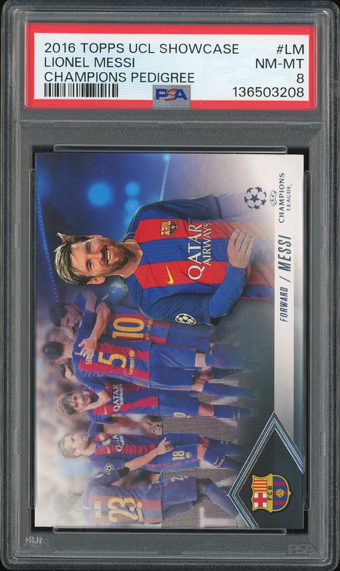 2016 Topps UCL Showcase Champions Pedigree Lionel Messi #LM PSA 8