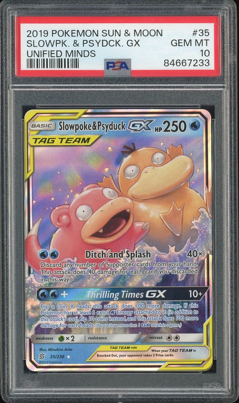2019 Pokemon Sun & Moon Unified Minds Slowpoke & Psyduck GX #35 PSA 10