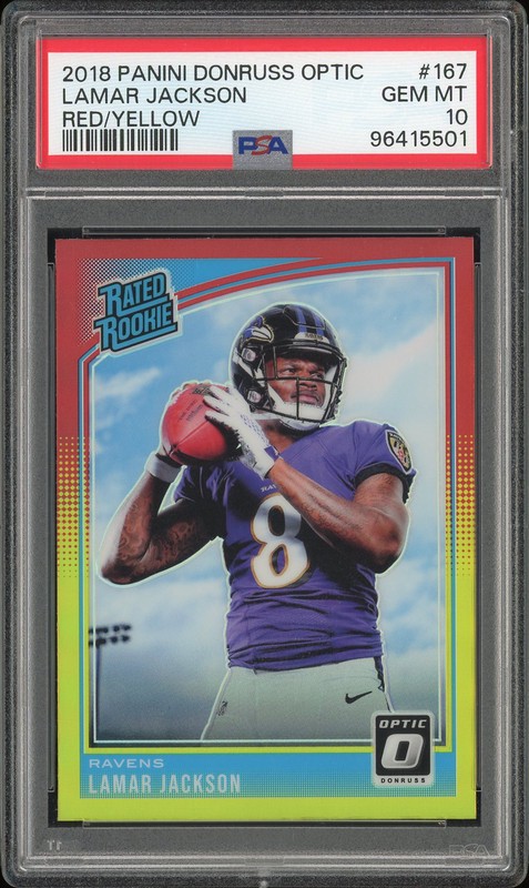 2018 Panini Donruss Optic Rated Rookie Lamar Jackson #167 Red/Yellow PSA 10