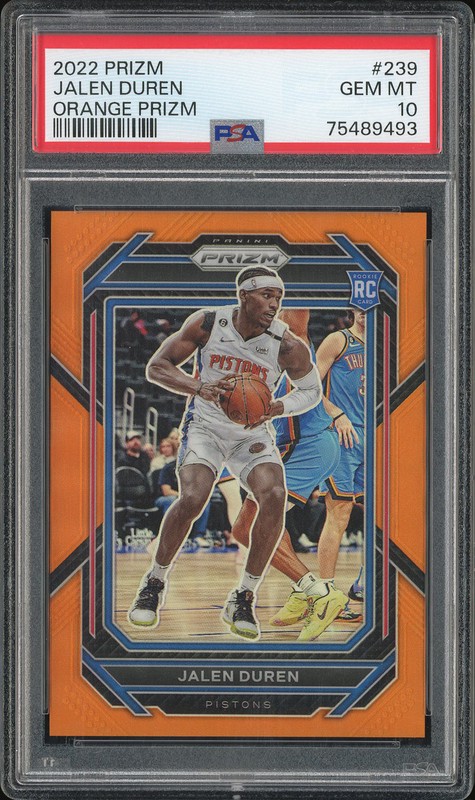 2022-23 Panini Prizm Jalen Duren #239 Orange Prizm /49 PSA 10