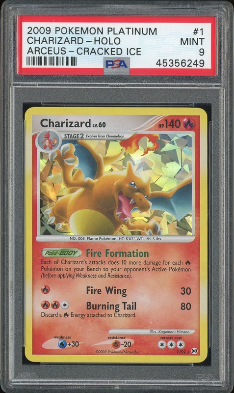 2009 Pokemon Platinum Arceus Charizard #1 Cracked Ice Holo PSA 9
