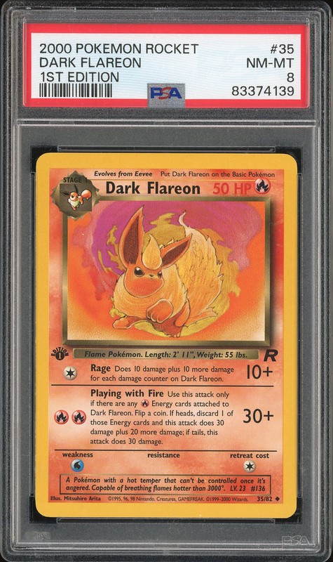 2000 Pokemon Team Rocket 1st Edition Dark Flareon #35 PSA 8
