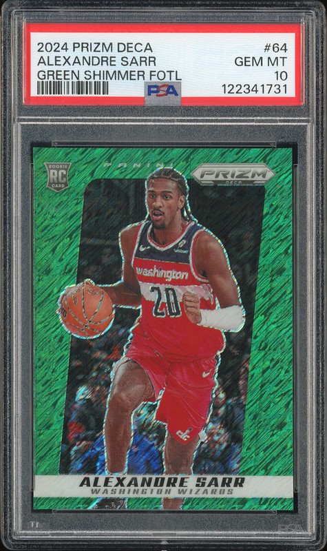 2024 Prizm Deca Alexandre Sarr #64 Green Shimmer FOTL /20 PSA 10