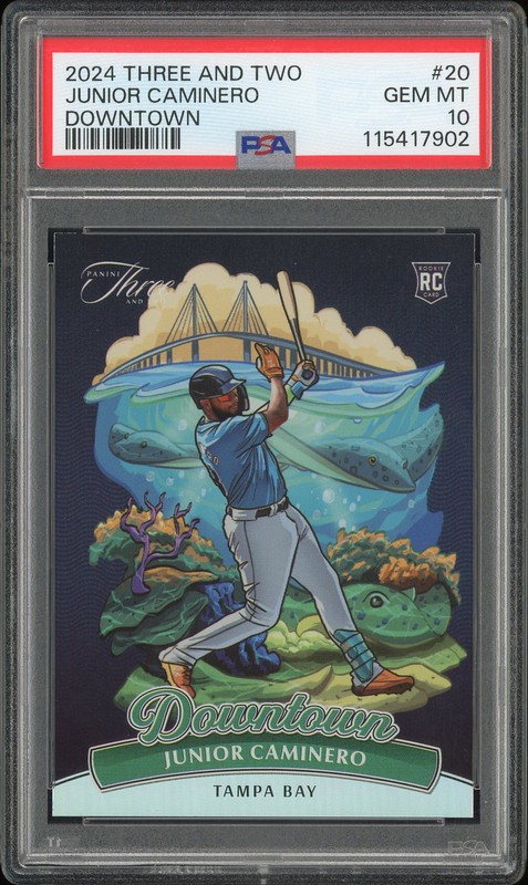 2024 Panini Three and Two Downtown Junior Caminero #20 PSA 10