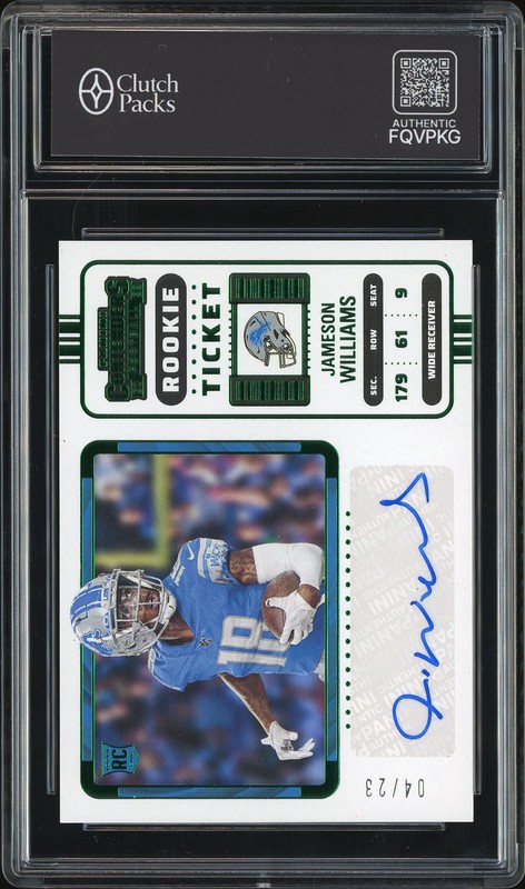 2023 Panini Contenders Rookie Ticket Autographs Jameson Williams #124 Green Foil /23