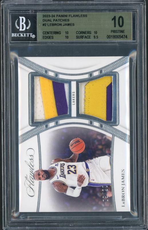 2023-24 Panini Flawless Dual Patches LeBron James #FDP-LBJ /20 BGS 10