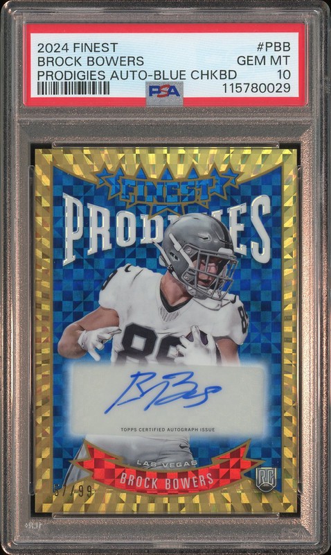 2024 Topps Finest Prodigies Autographs Brock Bowers #P-BB Blue Checkerboard /99 PSA 10