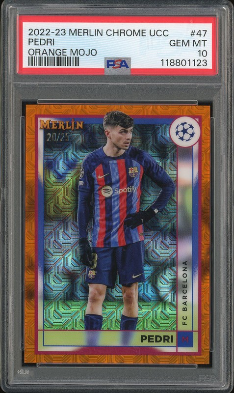 2022-23 Topps Merlin Chrome UCC Pedri #47 Orange Mojo /25 PSA 10
