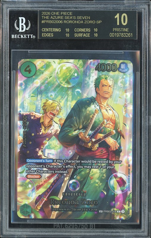 One Piece Roronoa Zoro #PRB02-006 OP14 Azure Sea's Seven SP BGS 10