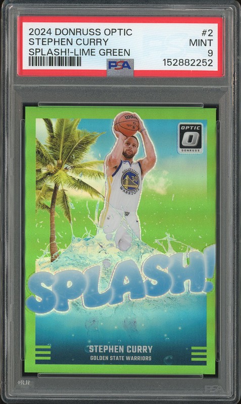 2024-25 Donruss Optic Splash! Stephen Curry #2 Lime Green /199 PSA 9