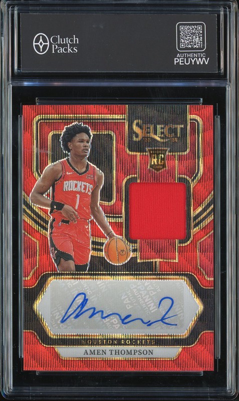 2023-24 Panini Select Rookie Jersey Autographs Amen Thompson #RJ-AMN Red Prizm Autograph Patch
