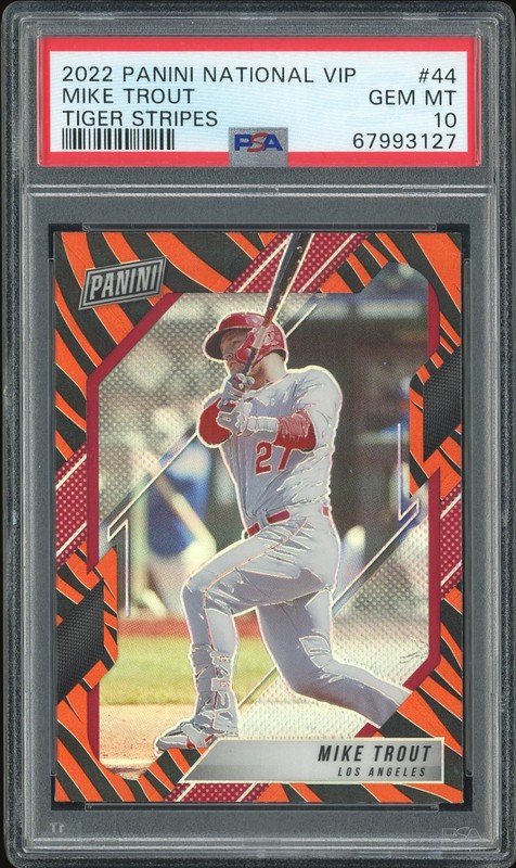2022 Panini National VIP Mike Trout #44 Tiger Stripes PSA 10