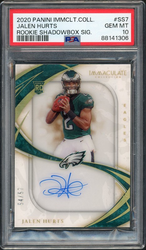2020 Panini Immaculate Collection Rookie Shadowbox Signatures Jalen Hurts #SS7 /57 PSA 10