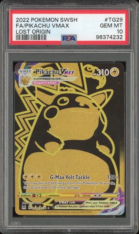 2022 Pokemon Lost Origin Trainer Gallery Pikachu VMAX #TG29 Gold PSA 10