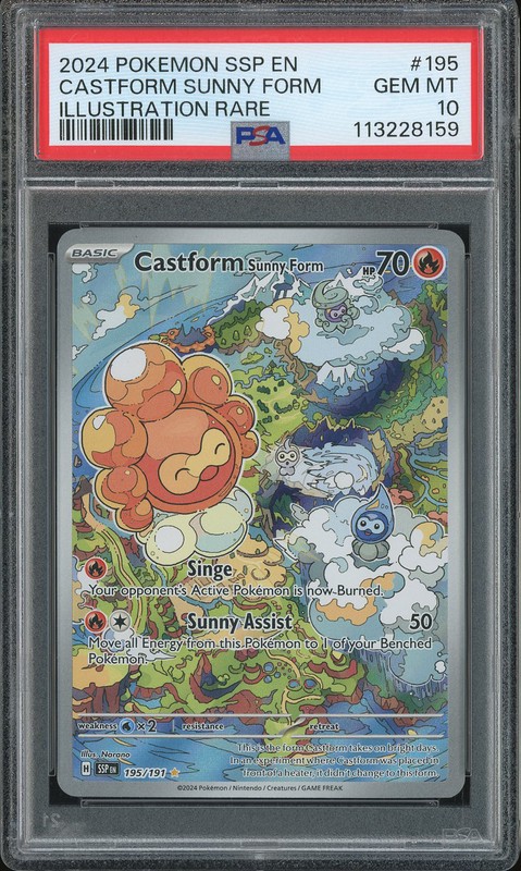 2024 Pokemon Scarlet & Violet: Surging Sparks Castform Sunny Form #195 Illustration Rare PSA 10