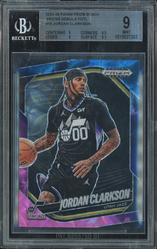 2024-25 Panini Prizm Black Jordan Clarkson #19 Nebula FOTL BGS 9