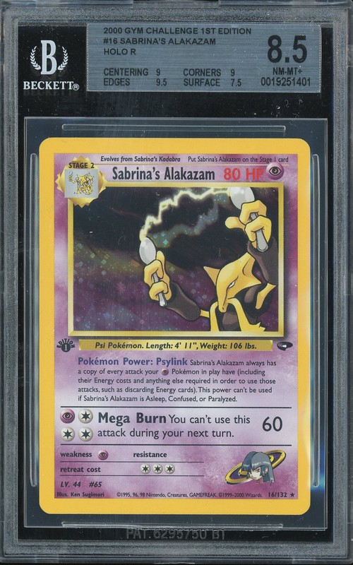 2000 Pokemon Gym Challenge 1st Edition Sabrina's Alakazam #16 Holo Rare BGS 8.5