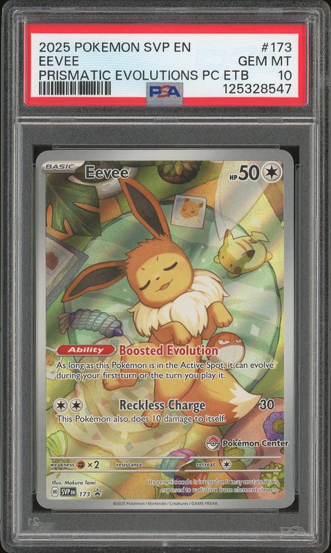 2025 Pokemon SVP EN Prismatic Evolutions PC ETB Eevee #173 Pokemon Center Stamp PSA 10