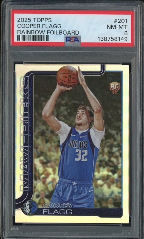 2025 Topps Flagship Cooper Flagg #201 Rainbow Foilboard PSA 8