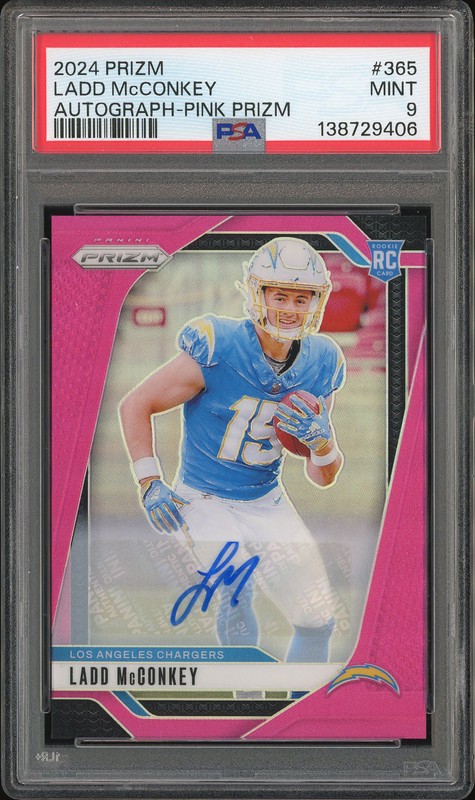 2024 Panini Prizm Ladd McConkey #365 Pink Prizm Autograph PSA 9