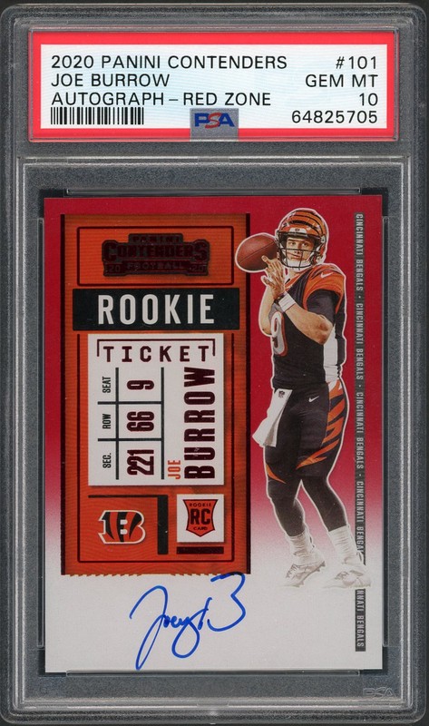 2020 Panini Contenders Rookie Ticket Joe Burrow #101 Red Zone Autograph PSA 10