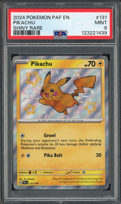 2024 Pokémon Scarlet & Violet—Paldean Fates Shiny Rare Pikachu #131/091 PSA 9