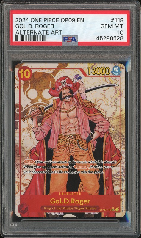 One Piece Gol D. Roger #OP09-118 Emperors in the New World Secret Rare PSA 10